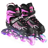 Lixada Inline Skates Verstellbare mit Beleuchteten Rädern Skates Outdoor Blades Rollschuhe für Kinder Jungen Mädchen (Rose rot, M(33-37))