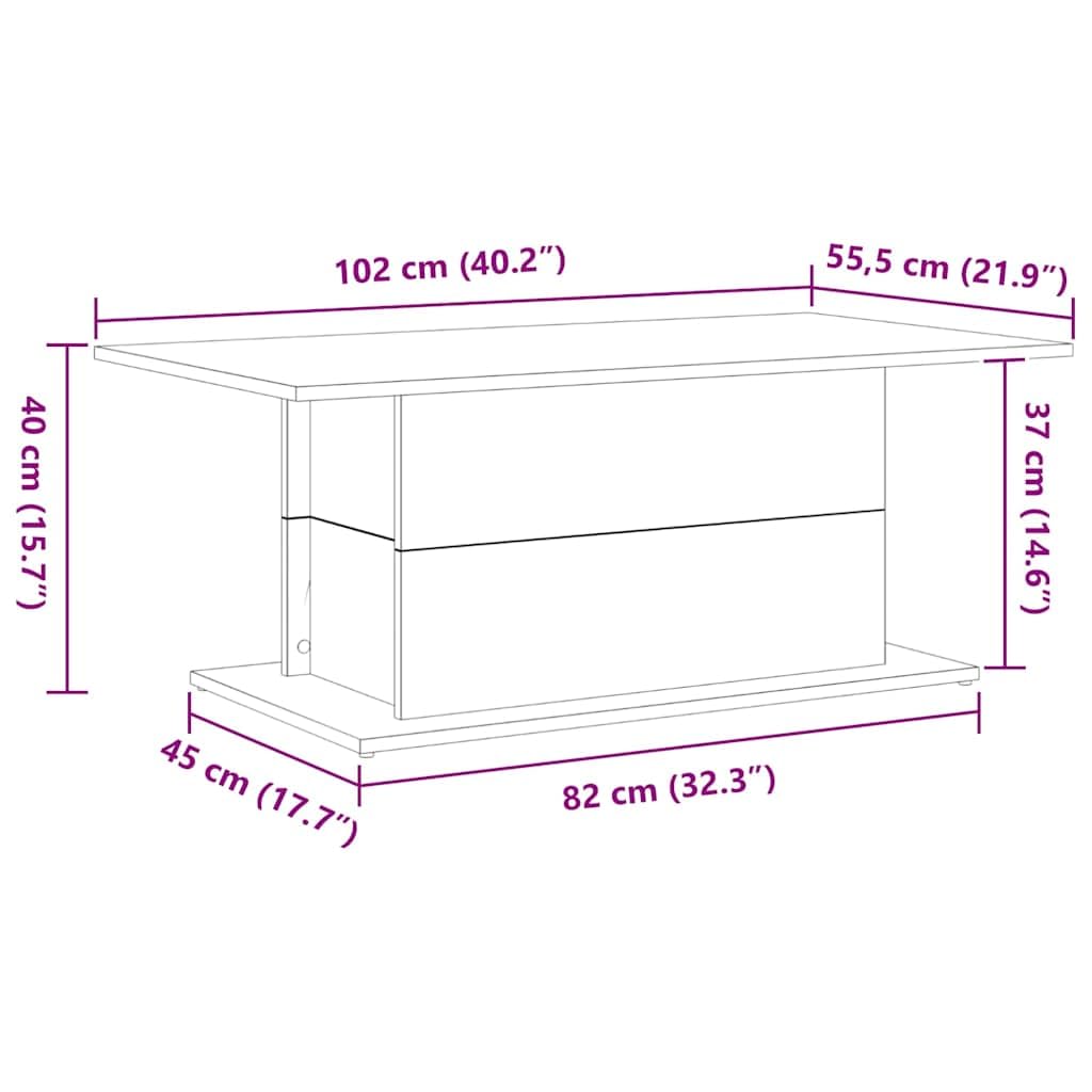 Mesa de centro con aspecto de roble negro, 102 x 55,5 x 40 cm, mesa de salón moderna de madera, mesa de sofá estable para el salón, mesa de café rectangular hasta 75 kg