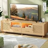 JanflyHome Rattan TV Stand for 70 Inch TV, 63' Modern Entertainment Center with...