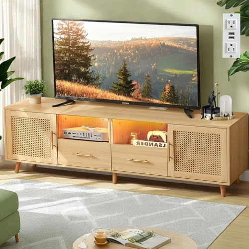 JanflyHome Rattan TV Stand for 70 Inch TV, 63" Modern