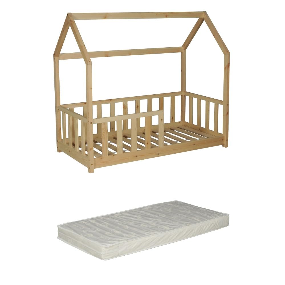 WEBER INDUSTRIES Lit cabane Kiwi 70x140 Bois Clair avec Matelas | avec Matelas