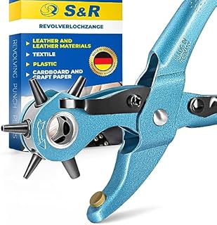 S&R Precyzyjne szczypce do otworów, Made in Germany, do pasków, pasków do zegarków, pasków, kartonu, butów, materiału, 6 wymiennych otworów 2-2,5-3 - 3,5-4 - 4,5 mm, szczypce do paska