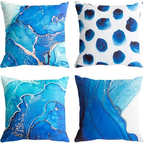 TOMMO Set of 4 Cushion Covers 45x45cm Navy Blue Marble Dots Sea T...