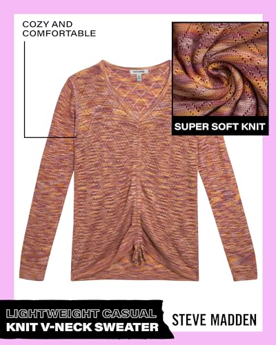 Image of Steve Madden Girls' Shirt -Lightweight Casual Knit V-Neck Long Sleeve Shirt - Cute Top for Girls (4-16)