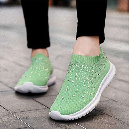 Image of GOSPT Women's Mesh Sport Shoes Rhinestone Glitter Slip On Ballroom Jazz Latin Dance Sock Sneakers