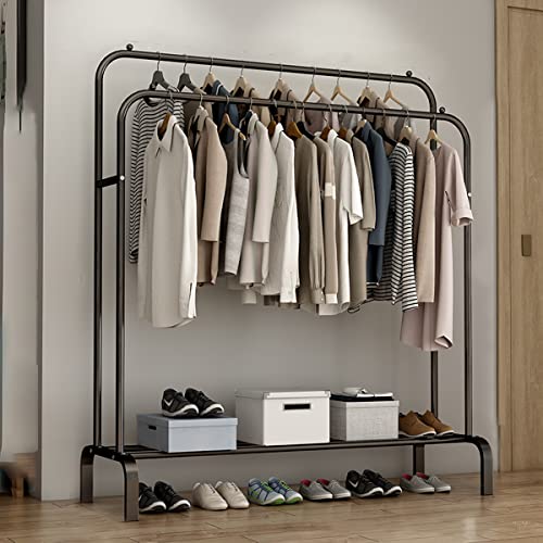 Vinteky Percheros Burro Perchas Independientes de Doble Barra Estante, Perchero Metálico Resistente Multifuncional para Hogar, 110 × 54 × 150/132 CM (Negro)