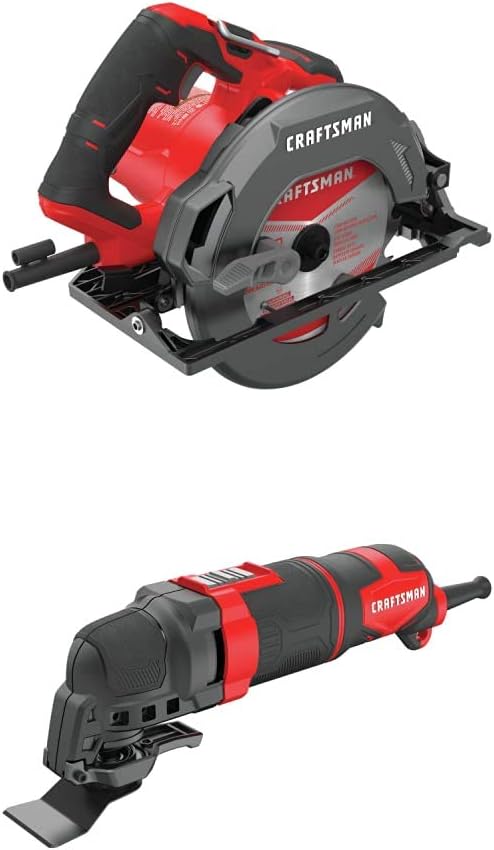 CRAFTSMAN 7-1/4-Inch Circular Saw, 15-Amp with Oscillating Tool Kit, 3-Amp, 14-Pieces (CMES510 & CMEW400)