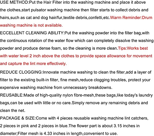 Neijiang Lint Catcher For Laundry,Pet Hair Remover For Laundry,Washing Machine Floating Lint Mesh Bag,Reusable Household Hair Filter Washer Lint Trap Net Pouch 4 Pieces (Blue, Pink) #TOP1