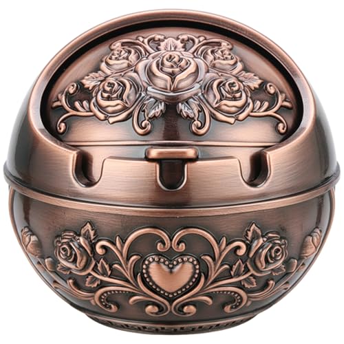 Outdoor Ashtray Red Copper Metal Ashtray With Lid Indoor Outdoor Storm For Balcony & Living Room - Vintage Rose Boxed