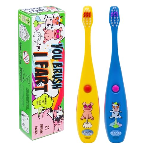 Lilys Home Childrens Funny Farting Toothbrush Soft Bristles Minute Electric Brushing Timer Cute Boy Girl Dentist Prize Age 3+ Assorted Color Animal Designs