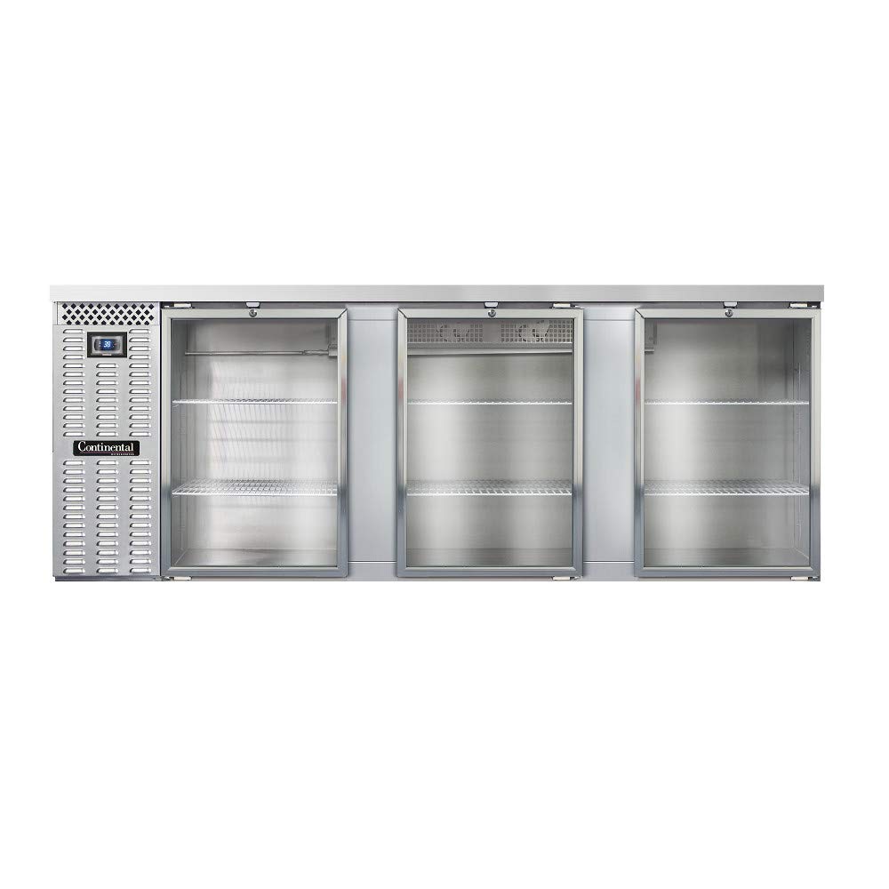 BBC90S-SS-GD Three Section Glass Door Refrigerated Back Bar Cooler by Continental Refrigerator – 25.0 cubic_feet, Stainless-Steel