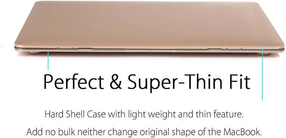 UESWILL 3in1 Matte Hard Shell Case Cover Compatible with MacBook 12 inch with Retina Display Model A1534 + Keyboard Cover and Screen Protector, Gold