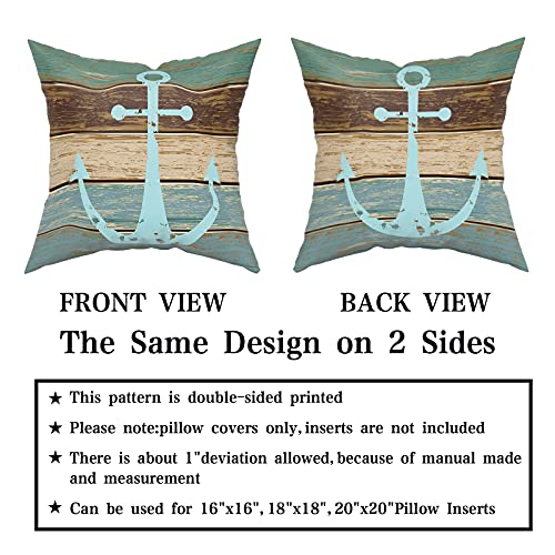 Giwawa Nautical Anchor Rustic Wood Throw Pillow Cover Set Of 2 Decorative Pillow Case For Sofa Couch Bed Office Car 18X18 Inch #TOP5