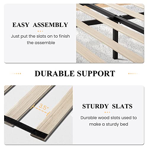 Sha Cerlin Queen Size Velvet Bed Frame, Upholstered Platform Bed With Adjustable Diamond Button Tufted Headboard, Rivet Ornament, Wood Slat Support, No Box Spring Needed, Easy Assembly, Blue #TOP6