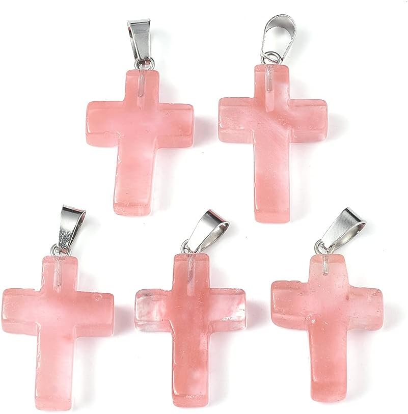 FASHEWELRY 50Pcs Natural Opalite Cross Gemstone Pendant Crystal Quartz Healing Stone Charms for DIY Jewelry Making