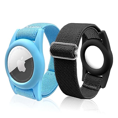 AirTag Pulsera Funda para Niños, 2 Piezas Air Tag Watchband Bracelet Soporte Compatible con Apple Item Finder, Ajustable iTag GPS Wristband Correa de Silicone Protectora para Niños Pequeños/Adultos