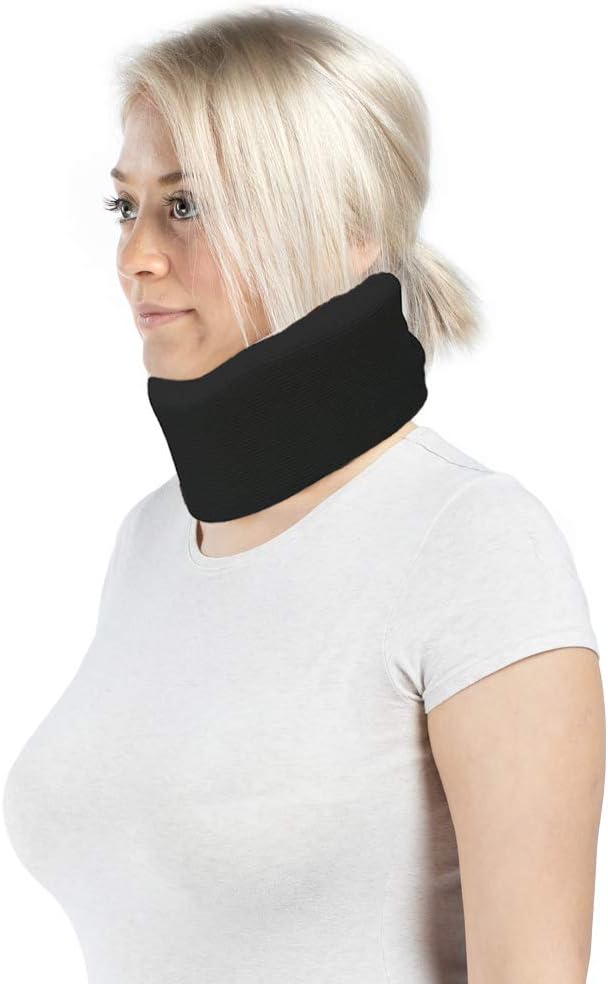 Soft Foam Cervical Collar, Adjustable Neck Support Brace for Sleeping - Relieves Neck Pain and Spine Pressure Black Large Size