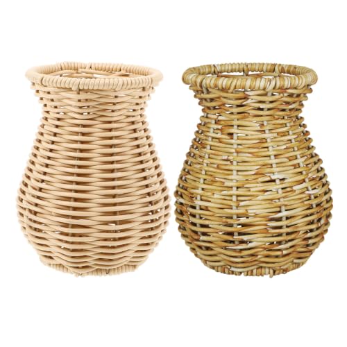 Florero decorativo de plástico efecto mimbre VALICLUD de 2 piezas para mesa de café 2