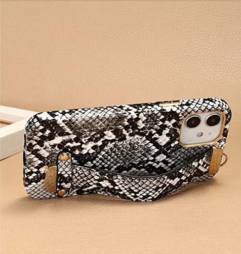 Coque iPhone 12 cuir véritable motif python avec bracelet de protection