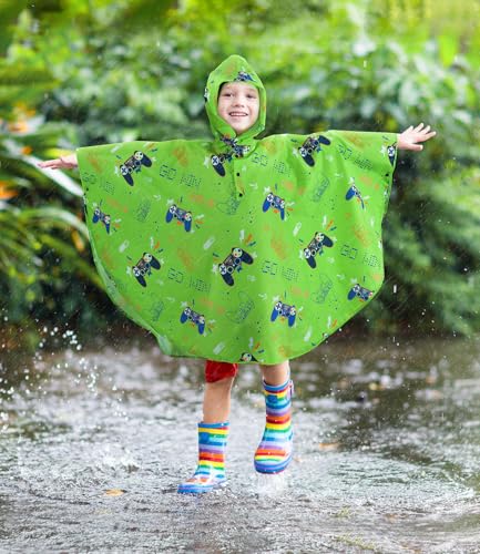 Image of WAWSAM Lightweight Rain Poncho Kids, Ponchos for Kids Waterproof Reusable Hooded, Kids Poncho Rain Jacket