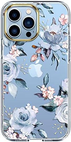luolnh Compatible with iPhone 13 Pro Max Case with Flower,for Girly Women,Shockproof Clear Floral Pattern Hard Back Cover for iPhone 13 Pro Max 6.7 inch 2021-Blue