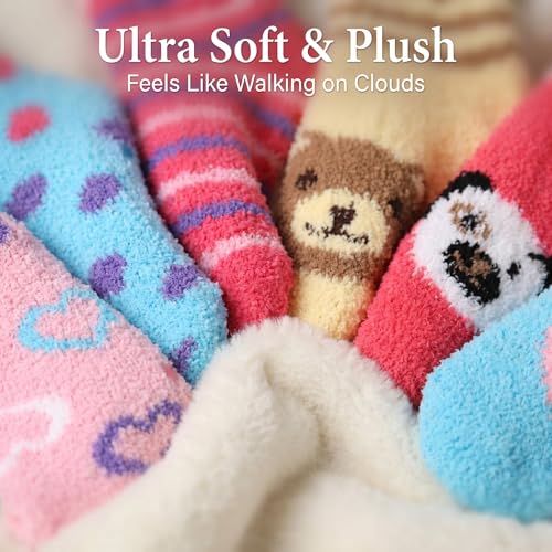 Image of Tipi Toe Womens Fuzzy Crew Socks with Anti Slip Grips Warm Cozy Fluffy Winter Slipper Socks Non Skid Home Socks for Women