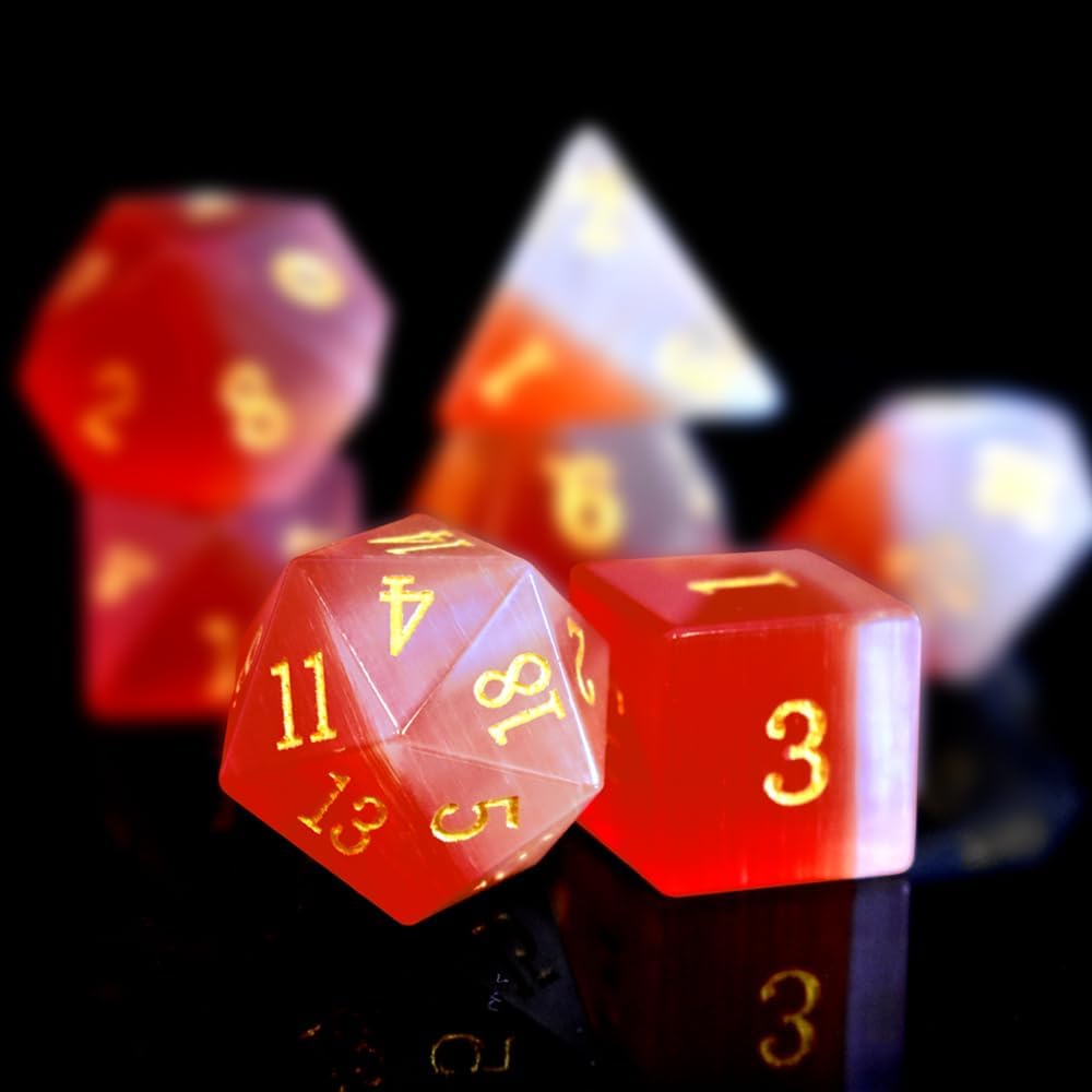 Cat's Eyes Dice Sets Gemstone Polyhedral Dice with Premium Dice Case for DND RPG Board Games