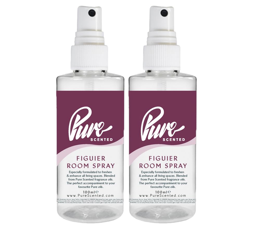 "Pure Scented 200ml Room & Fabric Sprays 2 x 100ml Suitable For Home, Car, Caravan, Work, Gym Bags, Odour Eliminators (2 x 100ml, Figuier)"