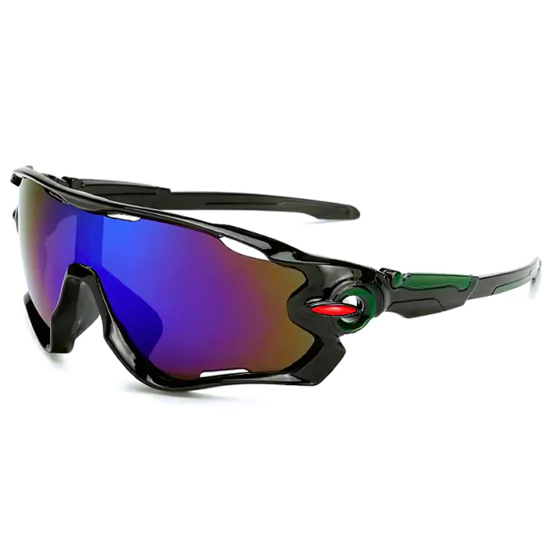 HUVORA ® Sports Mirrored Wraparound Sunglasses for Cycling Cricket Riding Trekking || HYDROPHOBIC || Full Coverage || UV 400 Protection || Free Case Box (Black Green Purple)-picture-52