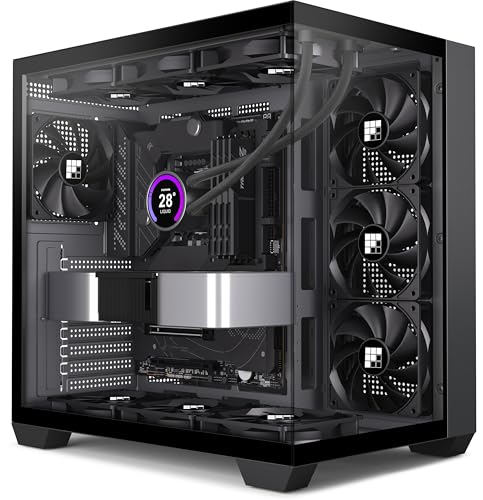 FOIFKIN F300 PC Gehäuse - Vorinstallierte 4 ohne RGB-Lüfter, ATX Mid-Tower Gaming PC Gehäuse, 270° Panoramaglas mit Type-C (Schwarz, F300)