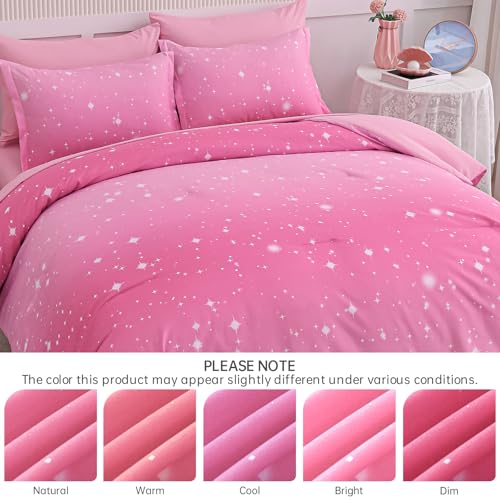 Image of Dinjoy Girls Comforter Set 7 Pieces, Queen Size Colorful Ombre Rainbow Bedding Set, Bed in A Bag for Kid Teen Girls (1 Comforter, 1 Flat Sheet, 1 Fitted Sheet, 2 Pillow Shams, 2 Pillowcases)