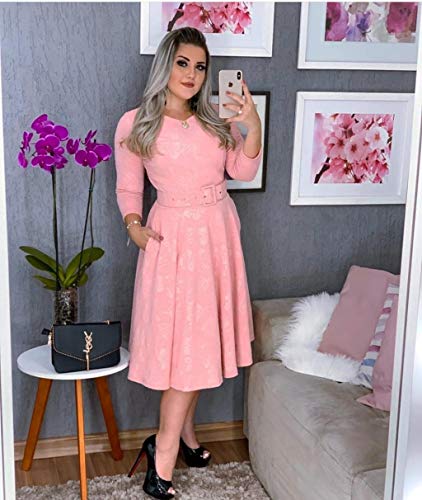 Vestido Moda Evangélica+ Cinto Manga Longa Inverno
