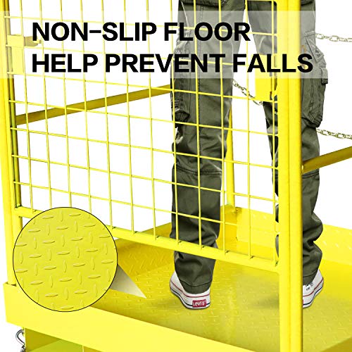 Ebesttech 36X36 Inch Collapsible Forklift Safety Cage Work Platform Aerial Rails Heavy Duty Steel Folds Elevating Or Lifting Work Platforms 1105Lbs Capacity Yellow Standard Forklift Loader #TOP3