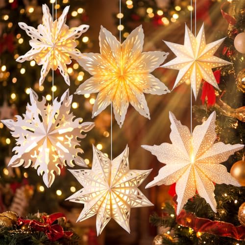 Image of Watersay 6 Pack Snowflake Paper Lantern LED, 18 x 14 x 10 Inch, Novel