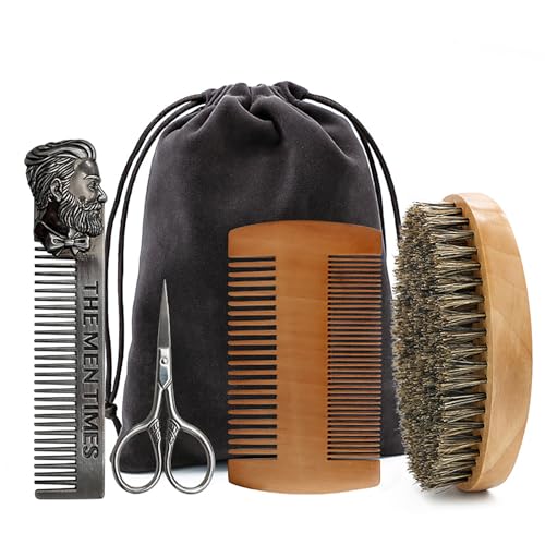 GoodTool Professional Beard Care Set Beard Brush Double Sided Brush Stainless Steel Comb and Scissors Beard Styling Tool for Men