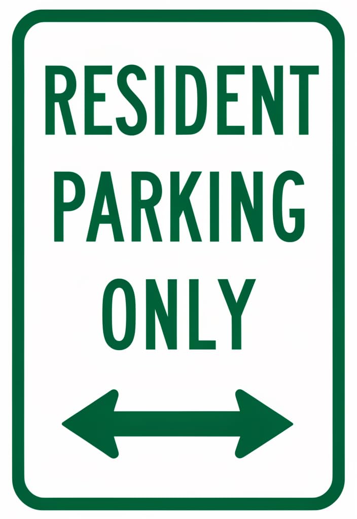 peiyeety Resident Parking Only Tin Sign 12x8 Inch, Green & White Metal Wall Plaque with Double Arrow, Reflective-Style Parking Notice Sign for Garage, Driveway, Apartment, Home Decor Gift