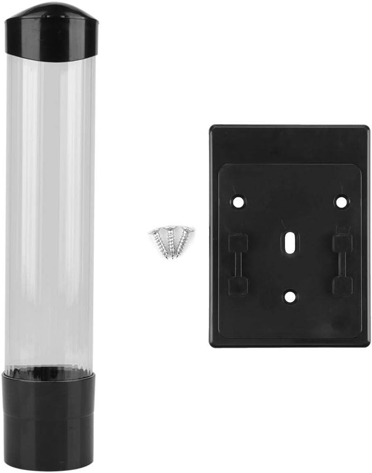 Cup Dispenser, 60-80 Cups Paper Plastic Cup Dispenser One Touch Button Cup Holder Water Cup Dispenser Wall Mounted Plastic Dispenser, Black