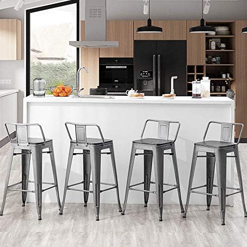 Alish Bar Stools Set of 4 Brushed Grey Counter Height Stools with Backrests Metal Barstools for Modern Kitchen (26 inch, Gunmetal)
