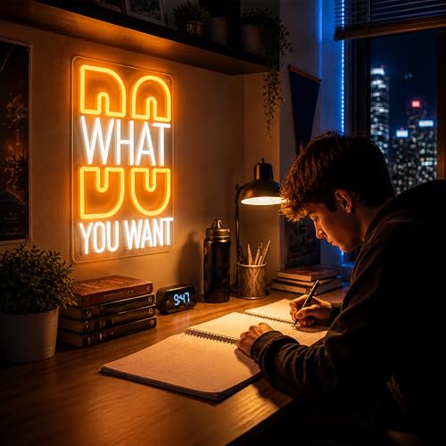Image of Do What You Want Neon Sign for Wall Decor Positive Light Up Sign Inspiration Led Signs for Room Party Home Motivational Wall Decor USB Powered