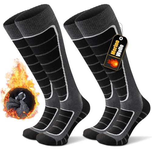 Stoeury 2 Paar Merinowolle Skisocken Herren Damen, Gepolsterte Skisocken,...