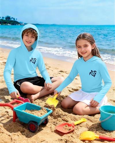 Image of Boys Rash Guard Swim Hoodie, Kids Long Sleeve Sun Fishing Shirts