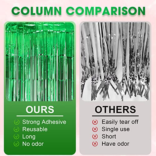 Image of Voircoloria 2 Pack Green Foil Fringe Backdrop Curtains, Tinsel Streamers Birthday Party Decorations, Fringe Backdrop for Graduation, Dinosaur Theme, Green Party