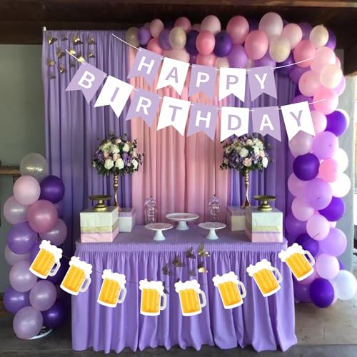 Image of Beer Birthday Banner for Beer Party and Birthday Wedding Party Supplies (Purple+White)