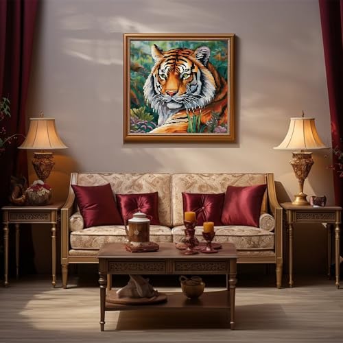 Image of Xinpinzhou Tiger 11ct Cross Stitch Kits, 11 CT Funny Pre Printed Counted Stamped Cross Stitch Embroidery Needlepoint Patterns Kits for Beginners Adults Animal Crossstitch 40x40 cm