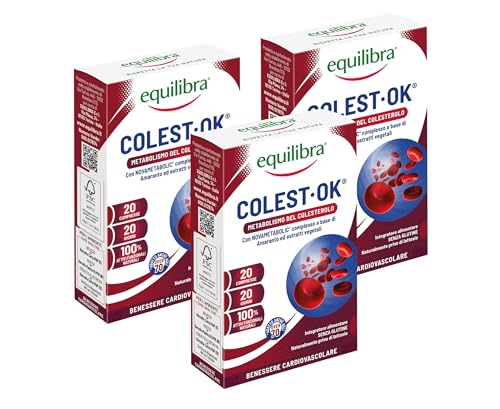Equilibra® Colest Ok®, Integratore per il Normale Metabolismo del Colesterolo, con Complesso di Amaranto, Ulivo e Mela Cotogna, 3 Pezzi da 20 Compresse, Senza Monacoline, Adatto Anche per Adulti 70+
