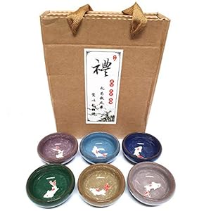 [LENITH] Koreanische Soju Schnapsgläser-Sets, süßer Fisch im Glas, Soju aus Holz, handgefertigte Keramik, 6 Farben, Fisch in den Gläsern, auch für Whiskey, Tequila und Sake. (Fisch im Glas)