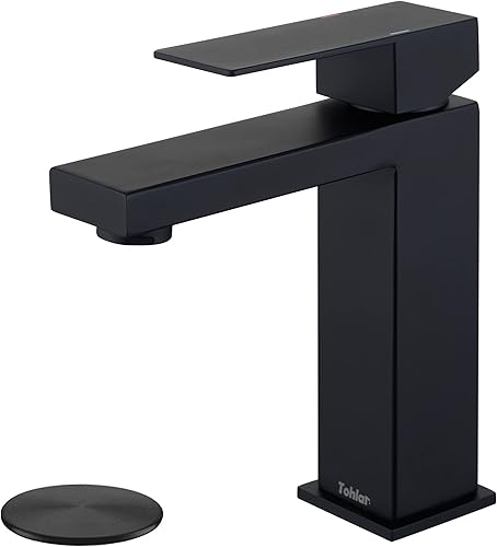 Tohlar Grifo de baño negro, grifos de baño para fregadero de 1 agujero, grifo de baño negro mate de un solo agujero, grifo de tocador moderno de una
