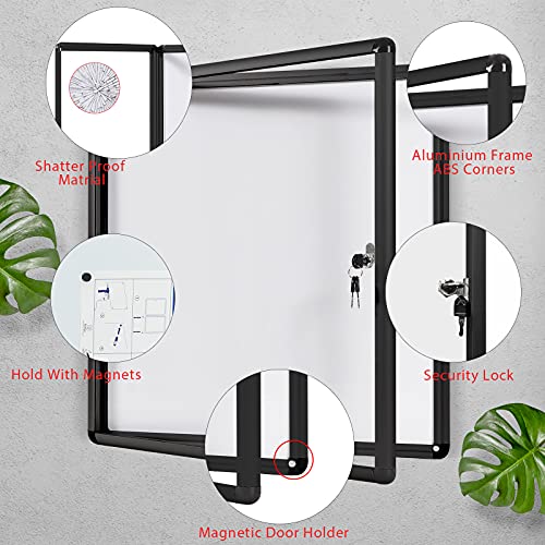 Swansea Lockable Bulletin Boards Black Frame Enclosed Display Case,with Magnets,for School Message Notice 28x26inch(6XA4) - Thumbnail 3