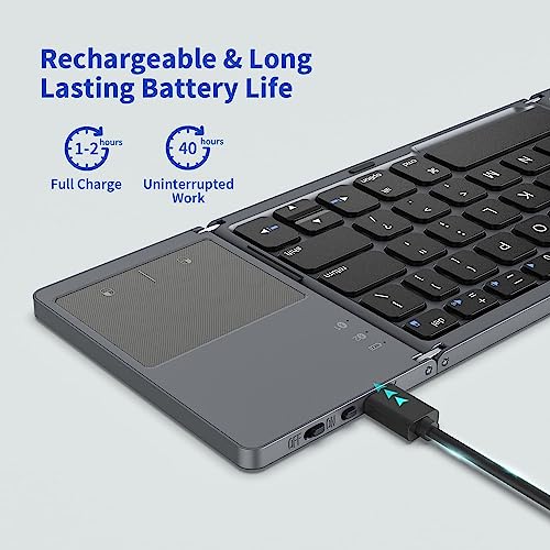 Image of 1Goal Foldable Bluetooth Keyboard with Number pad, Mini Bluetooth Keyboard for Mobile /Tablet /Laptop, Wireless Rechargeable Keyboard Compatible with Pad /Mac /Surface Pro /Galaxy Tab(Grey)
