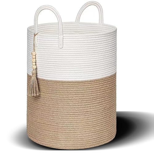 Cesto Ropa Sucia Trenzado de Algodón,58L Laundry Basket con Asa Cesto Ropa Sucia Tejida de Algodón,38x50cm Cesta Cuerda Algodón,para Lavadero Habitación Infantil Salon Baño